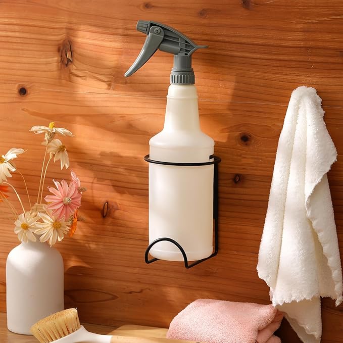 2 Pcs Spray Bottle Holder Wall Mount Heavy Duty Spray Bottle Rack Stainless Steel Storage Rack Garage Can Organizer Craft with Hardware (Black)