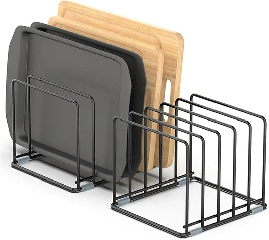 Cutting Board Rack 2pcs Kitchen Cabinet Organizer, Divided Rack With 5 Slots For Chefs,Baker Offer A Space-Saving Solution