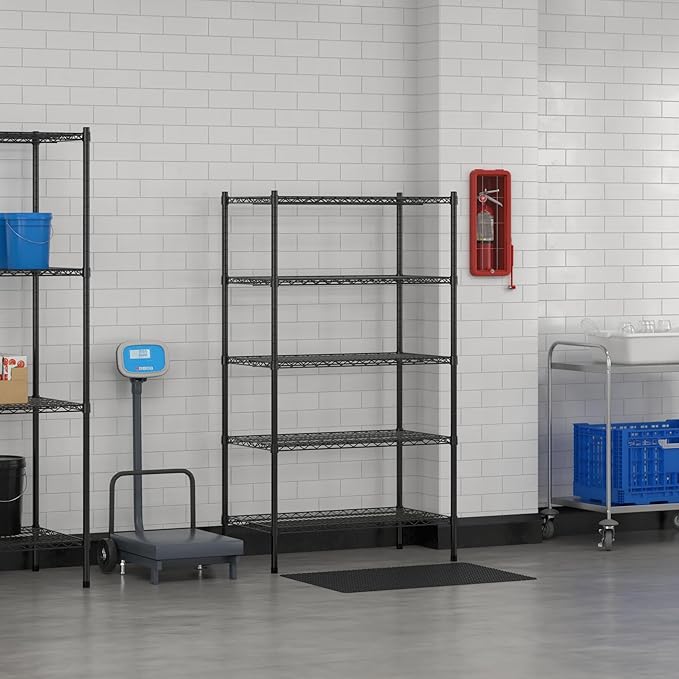 Commercial NSF Listed Black Epoxy Stationary Wire Shelving Kit 21" x 36" x 64", with 5 Shelves Perfect for Warehouse, Walk-in Refrigerator, Freezer, Grocery Store, Restaurant, Dishroom