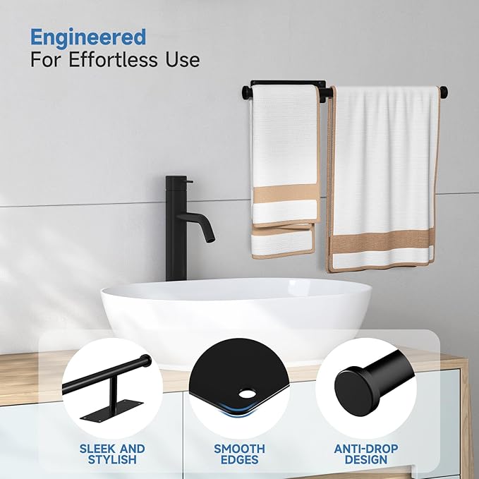 Dual-Purpose Paper Towel Holder Under Cabinet, Upgrade with 4.7in Extended and 5pcs S-Hooks, Adhesive or Screw Wall Mount, Stainless Steel Under Counter Paper Roll Holder for Kitchen Garage (Black)