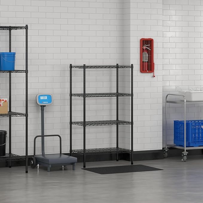 Commercial NSF Listed Black Epoxy Stationary Wire Shelving Kit 18" x 30" x 54", with 4 Shelves Perfect for Warehouse, Walk-in Refrigerator, Freezer, Grocery Store, Restaurant, Dishroom