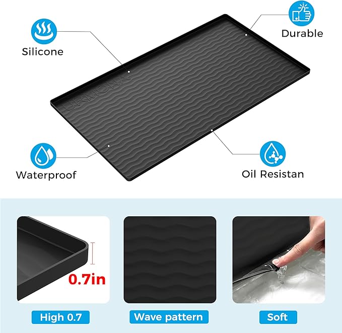 URMONA 19'' x 12'' Waterproof Silicone Under Sink Mat Cabinet and Counter Protector, Shelf Liner for Kitchen and Bathroom, Storage and Organizers, Litter Mat, Pet Cat Puppy Essentials(Brown)