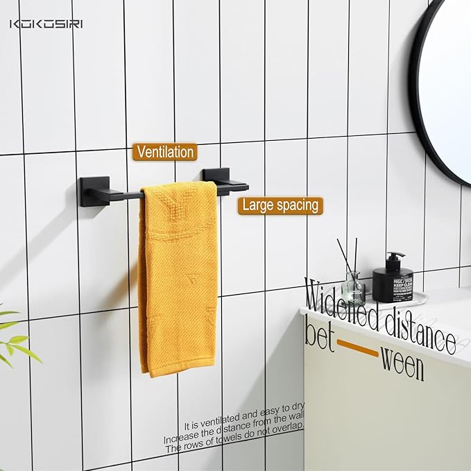 KOKOSIRI Bathroom Towel Holder 12 Inch Bath Towel Bars Kitchen Towel Hanger Necklace Holder Bathroom Accessories Stainless Steel Wall Mounted Matte Black B4006BK-L12