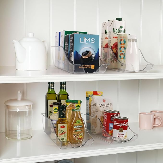 4 Pack Refrigerator Bins for Pantry Storage Can Organizer for Fridge Beverage Holder, Clear