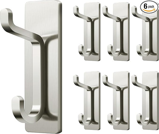 pickpiff Wall Hooks for Coat and Towel: 13LB Adhesive Door Hanger Stick on, Brushed Nickel 6 Pack