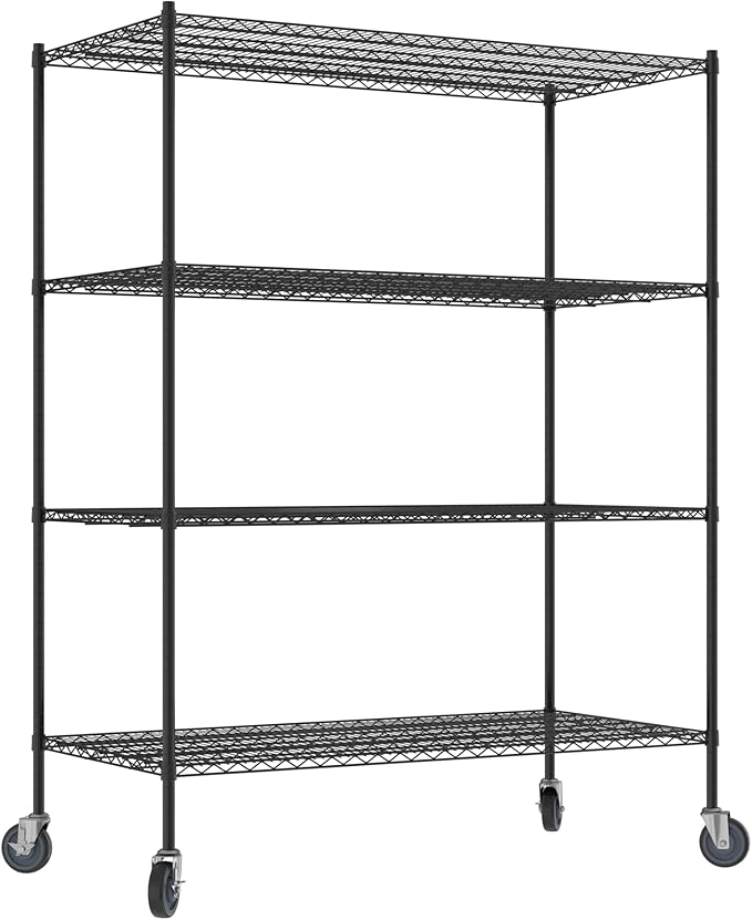 Commercial NSF Listed Black Epoxy Mobile Wire Shelving Kit 30" x 60" x 80", with 4 Shelves Perfect for Warehouse, Walk-in Refrigerator, Freezer, Grocery Store, Restaurant, Dishroom