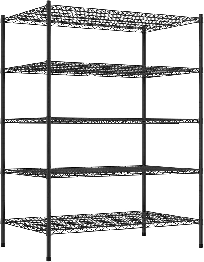 Commercial NSF Listed Black Epoxy Stationary Wire Shelving Kit 30" x 48" x 64", with 5 Shelves Perfect for Warehouse, Walk-in Refrigerator, Freezer, Grocery Store, Restaurant, Dishroom