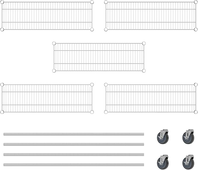 Commercial NSF Listed Chrome Mobile Wire Shelving Kit 12" x 36" x 60", with 5 Shelves Perfect for Warehouse, Walk-in Refrigerator, Freezer, Grocery Store, Restaurant, Dishroom