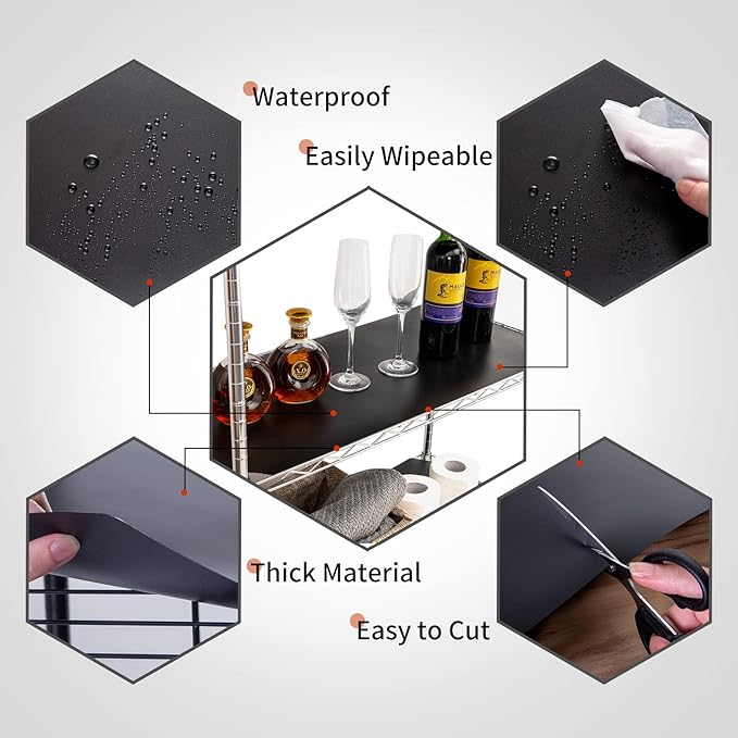 Poofzy Wire Shelf Liner 14 x 24, Set of 5 Shelf Liners for Wire Shelving Plastic Non-Adhesive for Pantry, Kitchen Cabinets (Black)