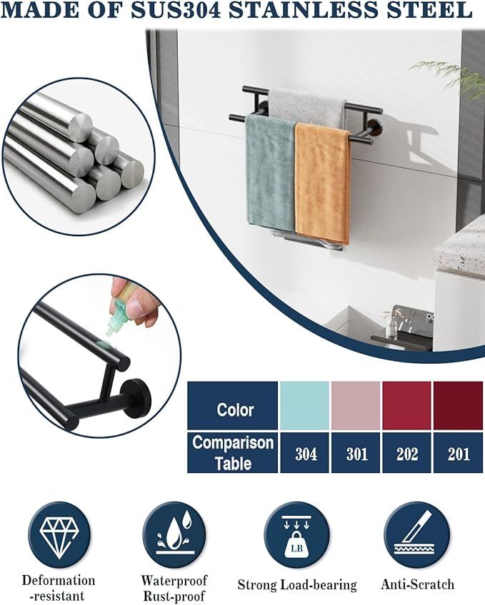 Alise Double Bath Towel Bars Towel Racks for Bathroom Lavatory,Wall Mount Towel Holder SUS304 Stainless Steel Towel Hanger Rail 16 Inch,GYT6902-400-B Matte Black