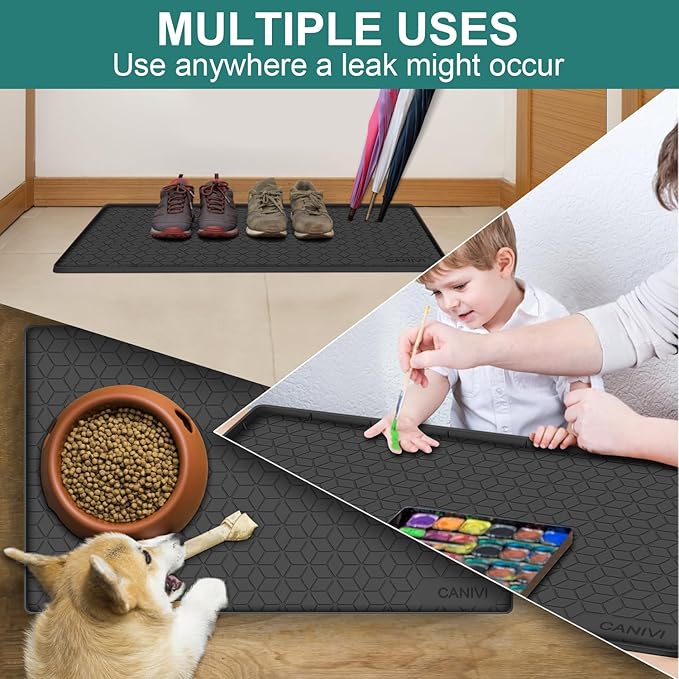 CANIVI Under Sink Mat, 34" x 22" Waterproof Silicone Under Sink Tray for Kitchen & Laundry Cabinets, Kitchen Cabinet Shelf Protector, Up to 3.3 Gallons Liquid, Fits 36 inch Standard Cabinet(Grey)