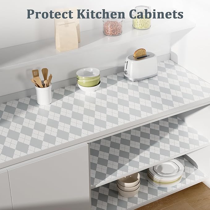 MIAONET Shelf Liner for Kitchen Cabinets 12" x 240" Non-Adhesive Non-Slip Drawer Liners for Dresser, Waterproof Washable Paper, Durable Protector Mat for Pantry Shelves Cupboards, Light Grey