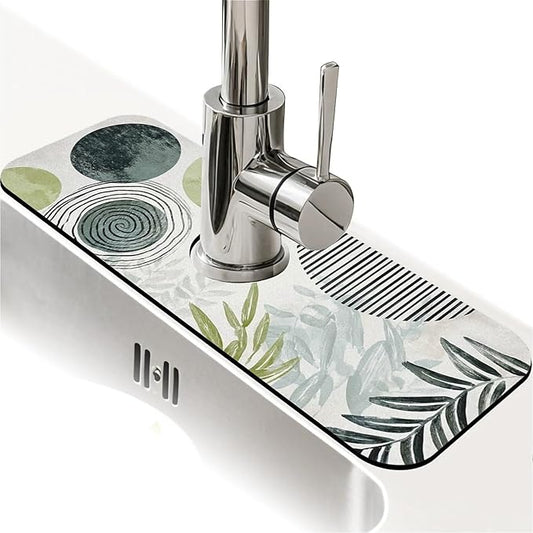 Kitchen Sink Splash Guard，Bohemian Art Plants Faucet Mat Sink Gadgets-Super Absorbent Fast Drying Mat Drip Catcher for Kitchen, Bathroom,Sink Mat, Dish Drying Mat, Bathroom(15" X 5.5" )