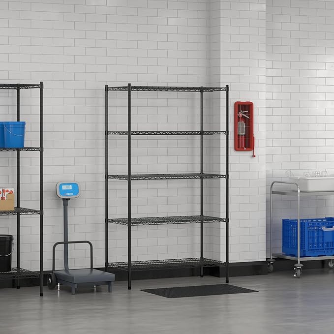 Commercial NSF Listed Black Epoxy Stationary Wire Shelving Kit 21" x 42" x 74", with 5 Shelves Perfect for Warehouse, Walk-in Refrigerator, Freezer, Grocery Store, Restaurant, Dishroom