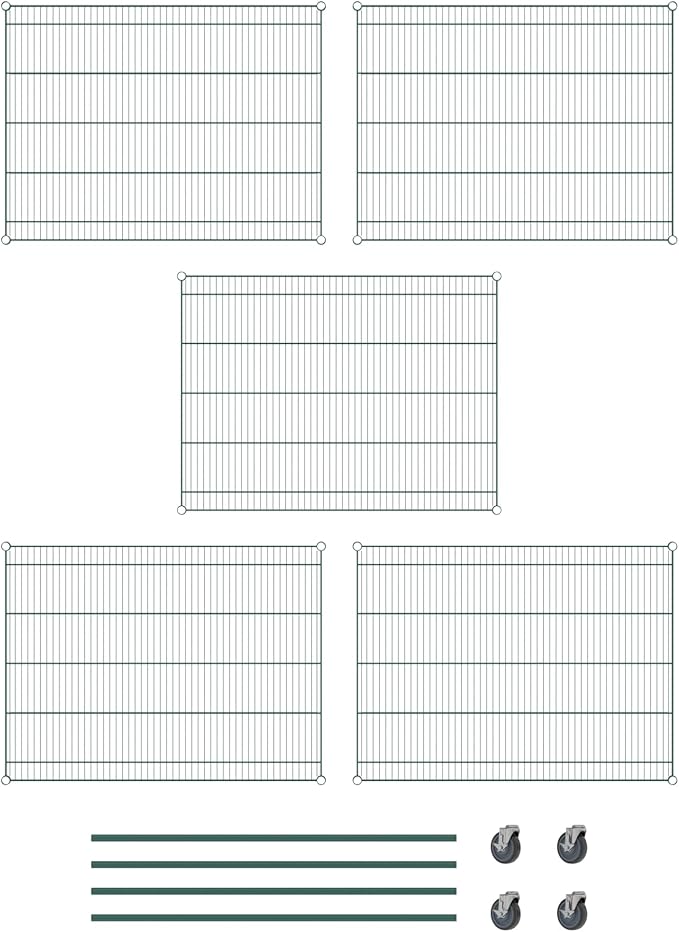 Commercial NSF Listed Green Epoxy Mobile Wire Shelving Kit 36" x 48" x 60", with 5 Shelves Perfect for Warehouse, Walk-in Refrigerator, Freezer, Grocery Store, Restaurant, Dishroom