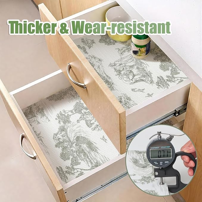 Tatyanna Shelf Liner for Kitchen Cabinets Non Adhesive Drawer Liner Non Slip Cabinet Liner Strong Grip Green Shelf Liners Waterproof Easy to Clean Dresser Liner for Kitchen Cupboard 12IN x 16.4FT