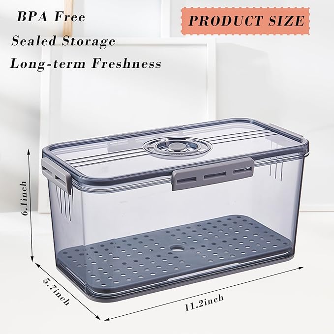 Bread Box Bread Boxes for Kitchen Counter Airtight,Time Recording Bread Storage Container with Lid, Bread Keeper for Homemade Bread, Toast, Bagel, Donut and Cookies, Grey