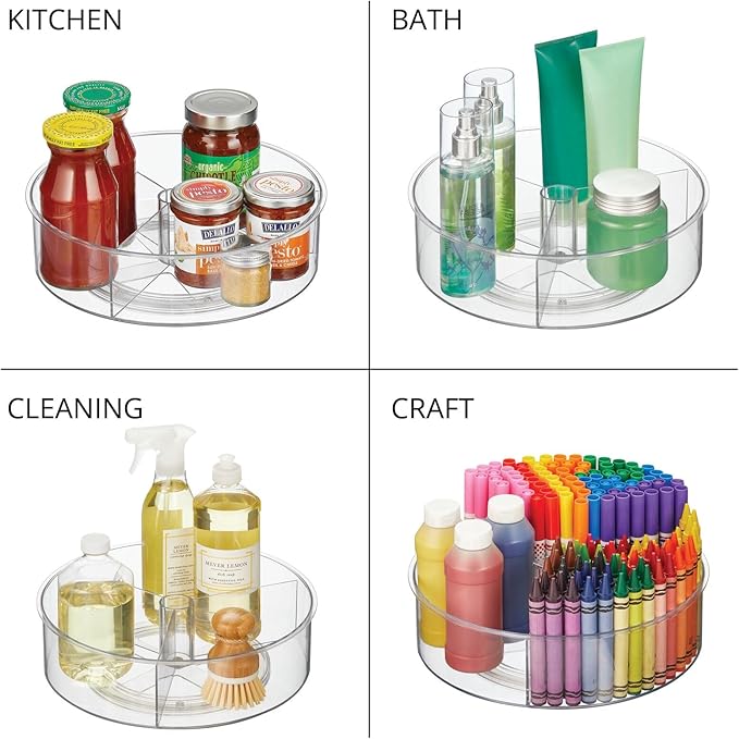 mDesign Lazy Susan Turntable Divided Spinner for Kitchen/Bathroom, Pantry, Fridge, Cupboards Organizing, Fully Rotating Organizer for Food, Spices, Condiments, 11.5" Round, Lumiere Collection, Clear