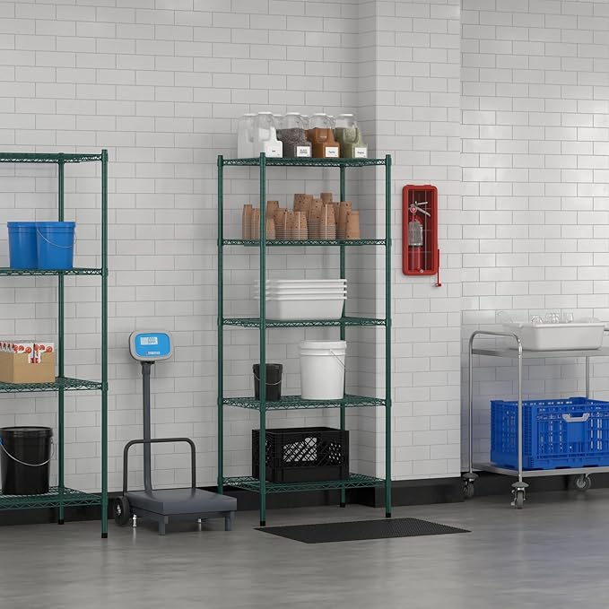 Commercial NSF Listed Green Epoxy Stationary Wire Shelving Kit 21" x 30" x 74", with 5 Shelves Perfect for Warehouse, Walk-in Refrigerator, Freezer, Grocery Store, Restaurant, Dishroom