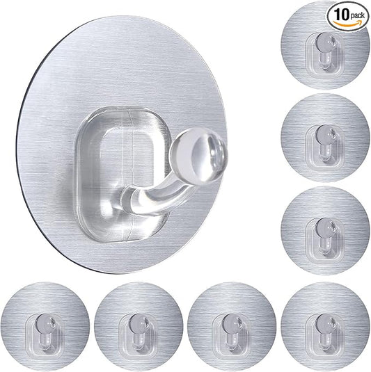 Uten Adhesive Hooks for Hanging 10 Pack, Heavy Duty Wall Hooks 11 lbs, Self Adhesive Waterproof Sticky Robe Towel Hooks for Home, Bathroom, Kitchen, Outdoor