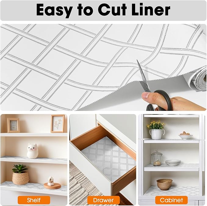 Gopas Drawer and Shelf Liner for Kitchen Cabinets Non-Adhesive, Non-Slip Cabinet Liner Shelf Paper Strong Grip Waterproof Easy to Clean for Kitchen Shelves Cupboard,Silver Geometric,12IN X 10FT