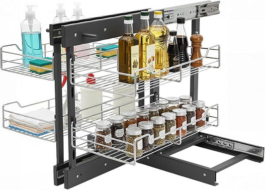 Blind Corner Pull Out Organizer, 2-Tier Pull Basket Corners Cabinet with 4 Storage Baskets, Pull-Out Basket Blind Corner Cabinet Storage Shelf for Home Kitchen