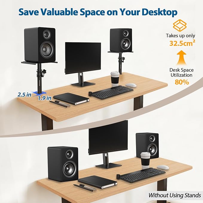 Set of 2 Desktop Clamp Speaker Stands Short Studio Monitor Stands Height Adjustable