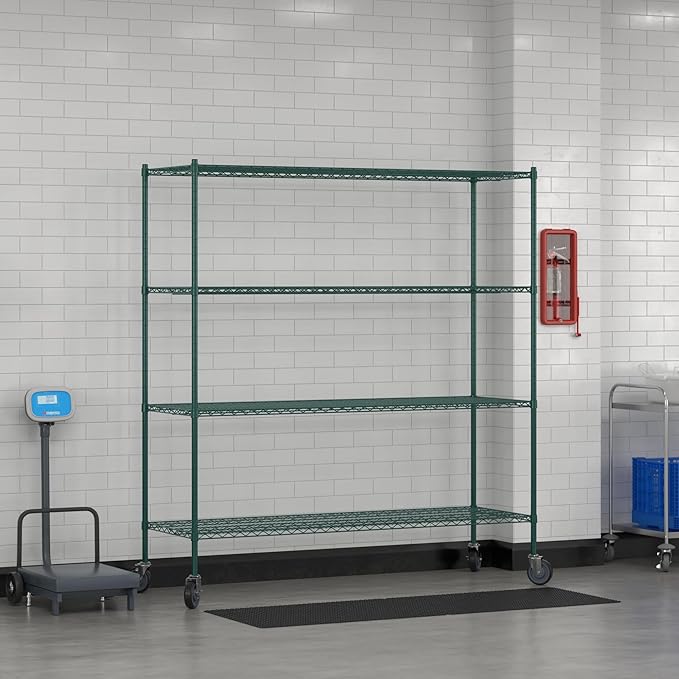 Commercial NSF Listed Green Epoxy Mobile Wire Shelving Kit 24" x 72" x 80", with 4 Shelves Perfect for Warehouse, Walk-in Refrigerator, Freezer, Grocery Store, Restaurant, Dishroom