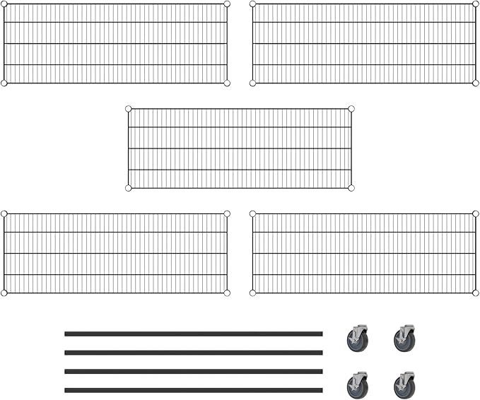 Commercial NSF Listed Black Epoxy Mobile Wire Shelving Kit 18" x 48" x 60", with 5 Shelves Perfect for Warehouse, Walk-in Refrigerator, Freezer, Grocery Store, Restaurant, Dishroom