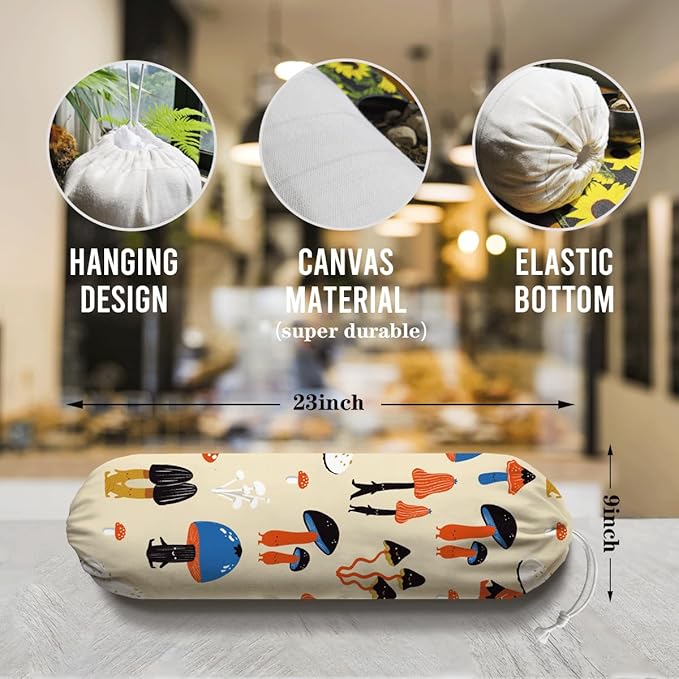 Mushroom Plastic Bag Holder, Reusable Hanging Shopping Bags Storage Organizer, Colorful Fabric Garbage Trash Bag Dispenser for Home Kitchen Pantry Cabinet, Wall Mount, Kitchen Housewarming Gifts