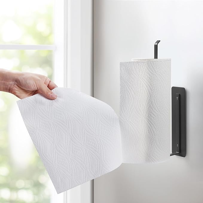 EASTTOWEST Magnetic Paper Towel Holder,Black Towel Bar Rack for Refrigerator BBQ Grills Griddles Toolbox RVs Tailgates,Heavy Duty Strong Magnet Backing,12”(L) x 3”(H),Fit All US Paper Roll