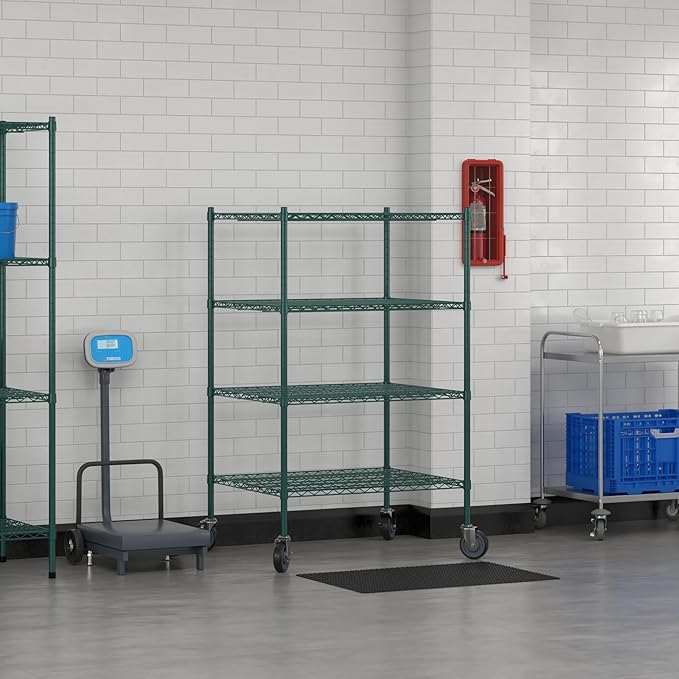 Commercial NSF Listed Green Epoxy Mobile Wire Shelving Kit 30" x 36" x 60", with 4 Shelves Perfect for Warehouse, Walk-in Refrigerator, Freezer, Grocery Store, Restaurant, Dishroom