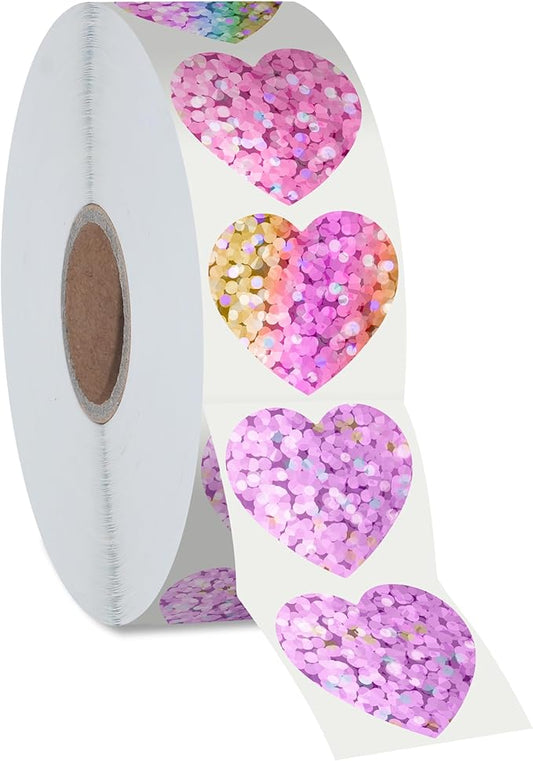 500 Glitter Heart Stickers, Pink Metallic Sparkling, Waterproof Self Adhesive Reflective Heart Stickers for Wedding, Valentine's Day Supplies (Each Measures 1')