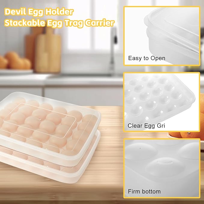 3 Pack Deviled Egg Containers with Lid, 90 Clear Deviled Egg Platter Carrier Holder Tray Fridge Stackable Countertop Portable Egg Platter for Party, Easter, Travel