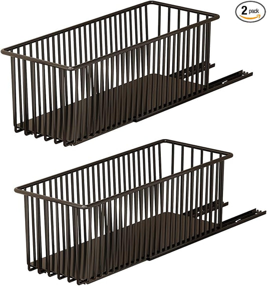 TrailBlaze Heavy Duty Pull Out Wire Storage Baskets for Kitchen Cabinets – Carbon Steel Slide-Out Drawers – Undershelf Pantry & Bathroom Organizer – Easy Install