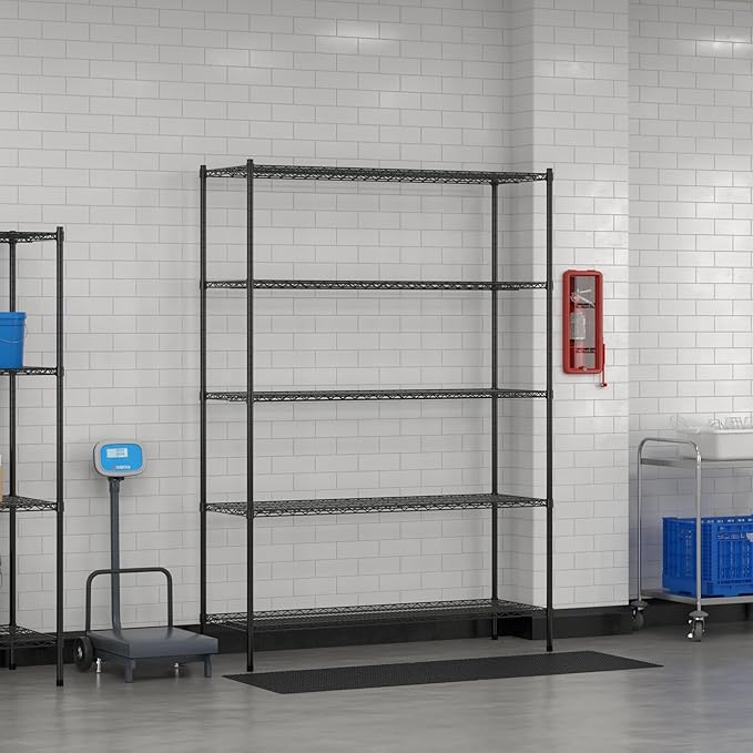 Commercial NSF Listed Black Epoxy Stationary Wire Shelving Kit 21" x 60" x 86", with 5 Shelves Perfect for Warehouse, Walk-in Refrigerator, Freezer, Grocery Store, Restaurant, Dishroom