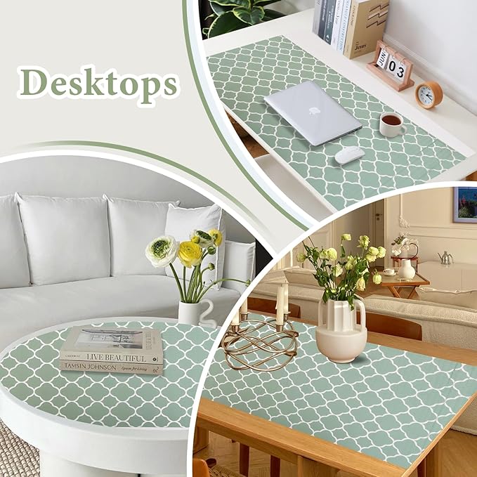 Shelf Liners for Kitchen Cabinets Non Adhesive Drawer Liner 17.5in x 20FT Light Green Quatrefoil Thickened Shelf Liner Strong Non-Slip Easy to Clean Tool Box Refrigerator with Knife and Tape Measure