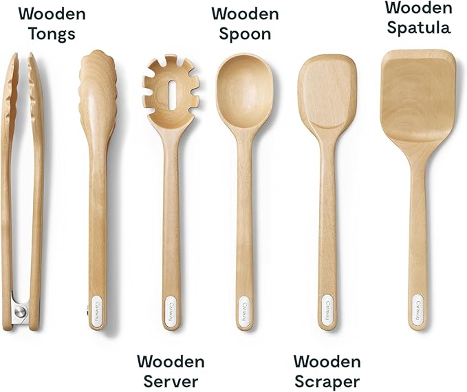 Caraway 14-Piece Kitchen Prep Set - Kitchen Knife Set & Wooden Utensil Set - Made With Premium German Steel Blades & FSC-Certified Birch Wood - Non-Toxic Materials - Includes Organizer - Perracotta