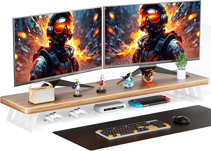 Dual Monitor Stand Riser, 39 Inch Large Wood Monitor Stands for 2 Monitors, Desk Monitor Riser for Computer/Laptop/Printer/TV, Stand Riser up to 220 lbs