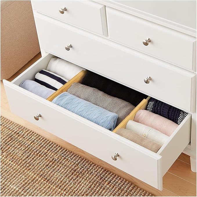 Bamboo Drawer Dividers – Adjustable length from 14 inches to 19.1 inches, spring-loaded expandable storage dividers, suitable for kitchens, bedrooms, offices, and bathrooms. Please(6 partition boards)