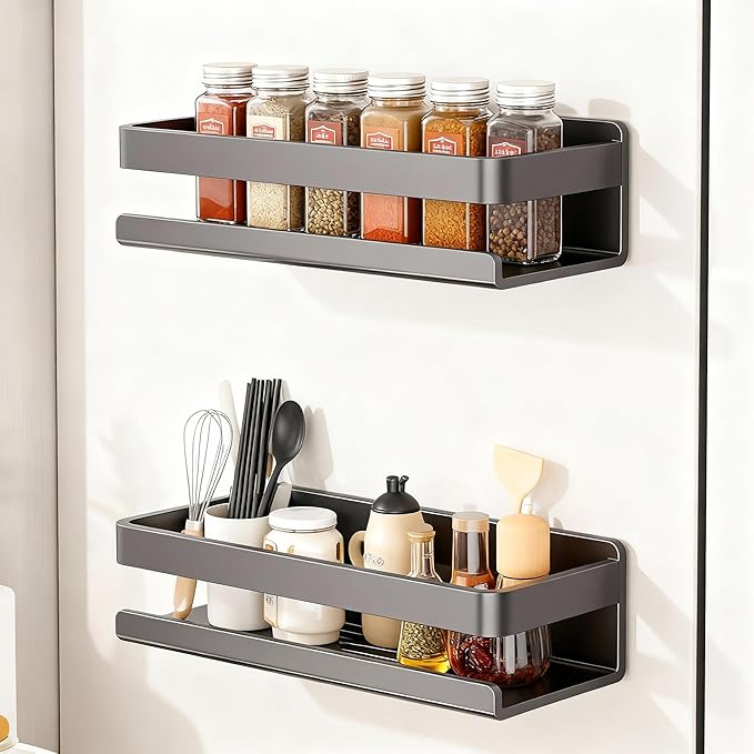 4 Pack Magnetic Shelf Include Magnetic Spice Rack for Refrigerator,Magnetic Paper Towel Holder,Magnetic Hooks,refrigerator side rack Space-saving design,Small Space Organization