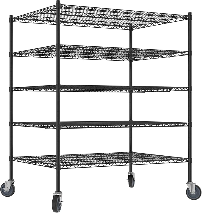 Commercial NSF Listed Black Epoxy Mobile Wire Shelving Kit 36" x 48" x 60", with 5 Shelves Perfect for Warehouse, Walk-in Refrigerator, Freezer, Grocery Store, Restaurant, Dishroom