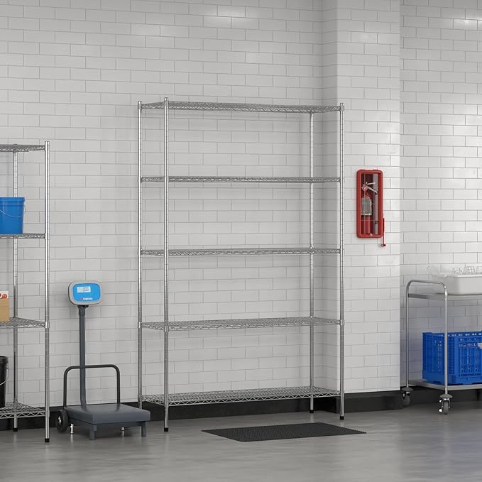 Commercial NSF Listed Chrome Stationary Wire Shelving Kit 18" x 54" x 86", with 5 Shelves Perfect for Warehouse, Walk-in Refrigerator, Freezer, Grocery Store, Restaurant, Dishroom