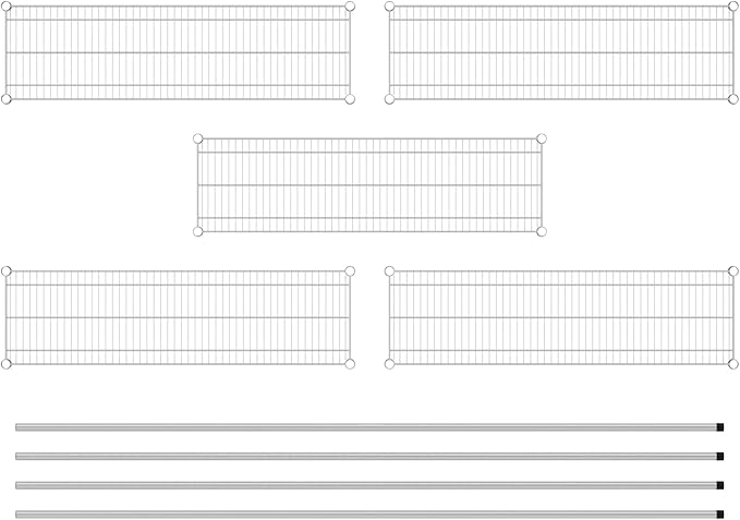 Commercial NSF Listed Chrome Stationary Wire Shelving Kit 14" x 48" x 96", with 5 Shelves Perfect for Warehouse, Walk-in Refrigerator, Freezer, Grocery Store, Restaurant, Dishroom