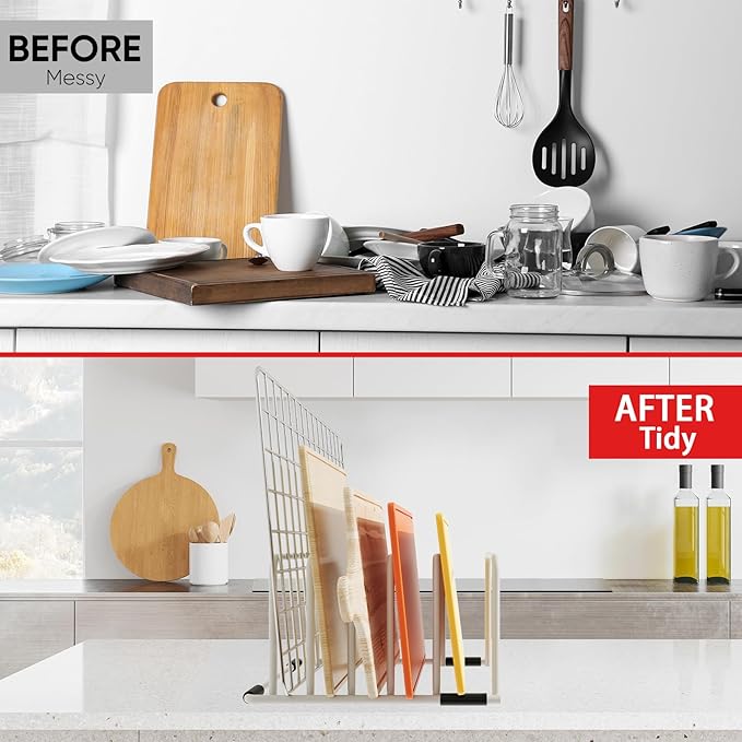 cookie sheet organizer for cabinet for Cutting Boards Baking Sheets, Cookie Pans, Cooling Small Racks Storage Stand and Bakeware,Kitchen Cabinet Countertop Organizer(White,2-Pack)