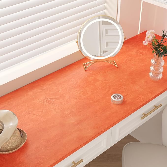 CHIHUT 12''x100'' Self Adhesive Orange Velvet Flocking Liner for Art Crafts DIY Project Soft Fabric Peel and Stick Jewelry Drawer Velvet Liner Thick Removable Orange Velvet Wallpaper for Shelf Liners