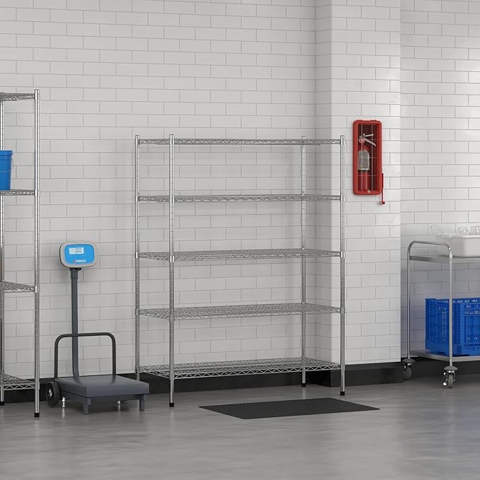 Commercial NSF Listed Chrome Stationary Wire Shelving Kit 21" x 48" x 64", with 5 Shelves Perfect for Warehouse, Walk-in Refrigerator, Freezer, Grocery Store, Restaurant, Dishroom