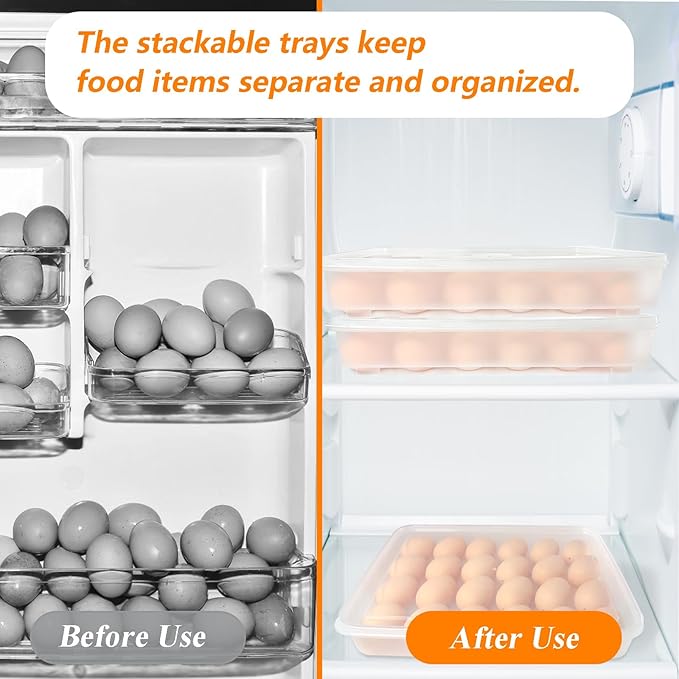 2 Pack Deviled Egg Containers with Lid,Clear Portable Storage Carrier Egg Holder,Stackable Plastic Egg Tray Carrier for Fridge,Kitchen,Keep Fresh(48 Eggs)