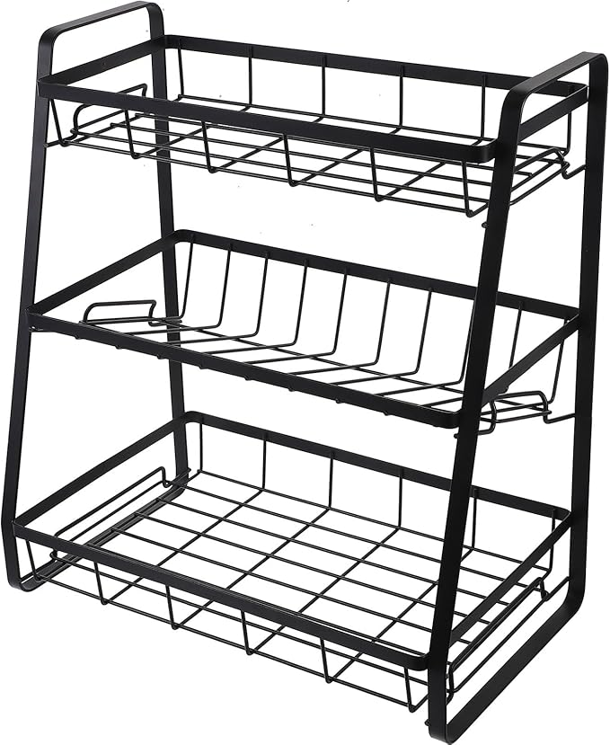 Black 3-Tier Detachable Kitchen Storage Shelf Seasoning Bottle Rack Household Spice Organizer for Pantry and Countertop Use