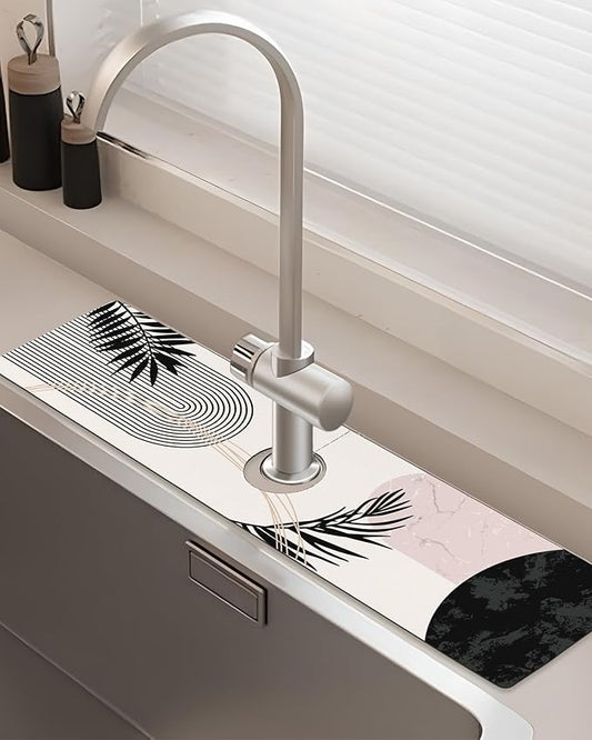 Patterned Sink Faucet Mat Kitchen Splash Guard Super Absorbent Drying Mat, Non-Slip Drain Pad for Kitchen Counter or Bathroom-24x5.5in